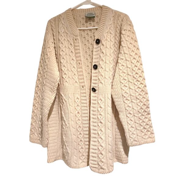 Shannon Woolen Mills Ireland Merino Wool Fisherman Cable Knit Cardigan, Size XL - Picture 4 of 10